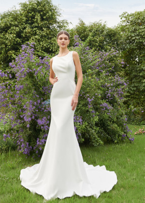 Beaded Ivory Satin Open Back Sexy Mermaid Wedding Dress